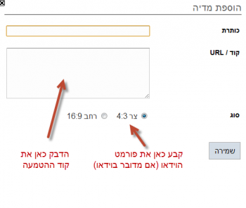 חלונית הוספת מדיה חיצונית לאתר